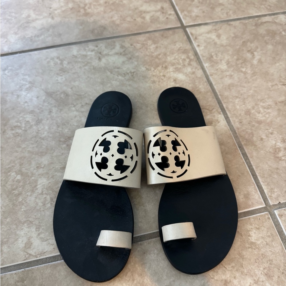 Tory Burch Black and Cream Sandals